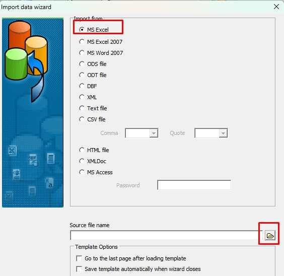 เลือกประเภทms excel